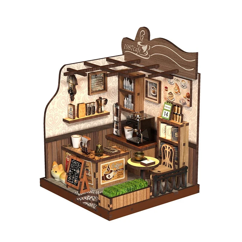 New Arrival DIY Miniature Cafe Wooden Creative 3D Bookend DIY Craft Kit - Handmade Gift House for Christmas, Black Friday
