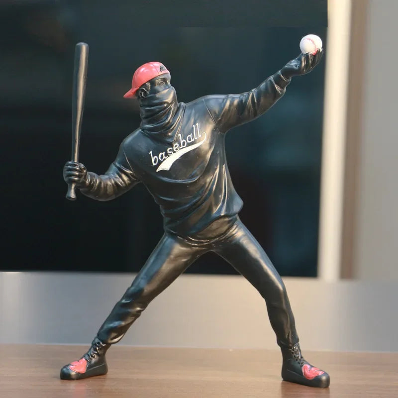 Home Decor Resin Street Abstract Art Statue Sculpture Figurine Baseball Figure Toy Study Room Home Interior Decor Decoration