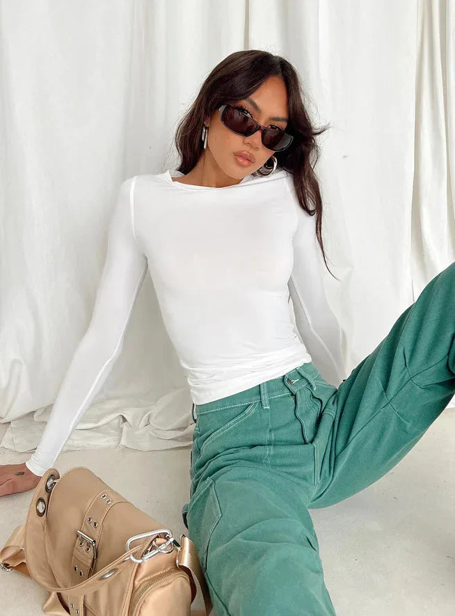 Y2k Long Sleeve T Shirt Women Spring Autumn Crop Top Casual Slim Fit Pullovers Solid O Neck T-shirts Streetwear Female Basic Tee