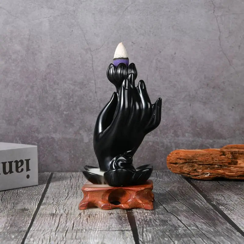 Buddha hand lotus reflux incense burner, waterfall incense burner, reflux incense burner handmade resin waterfall incense holder