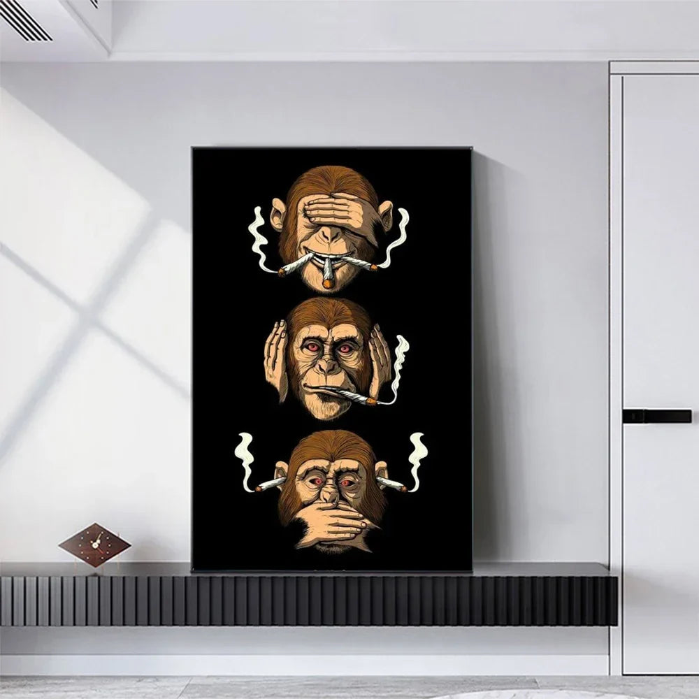 Classic Abstract Wall Art Funny Poster Humour Smoking Monkey HD Canvas Print Poster Home Living Room Bedroom Decoration