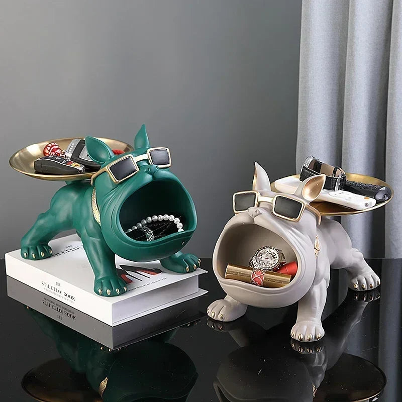 Resin Bulldog Statue With Zinc Alloy Handcrafted Pet Decor Figurine for Home Desk Bookshelf Men Women Storage Key Holder Jewelry