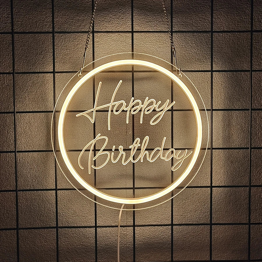 Birthday Theme Neon Sign, Led Letter Lamp Wall Decor, Usb Powered, Home Party, Birthday Party Decor, Easy To Hang.