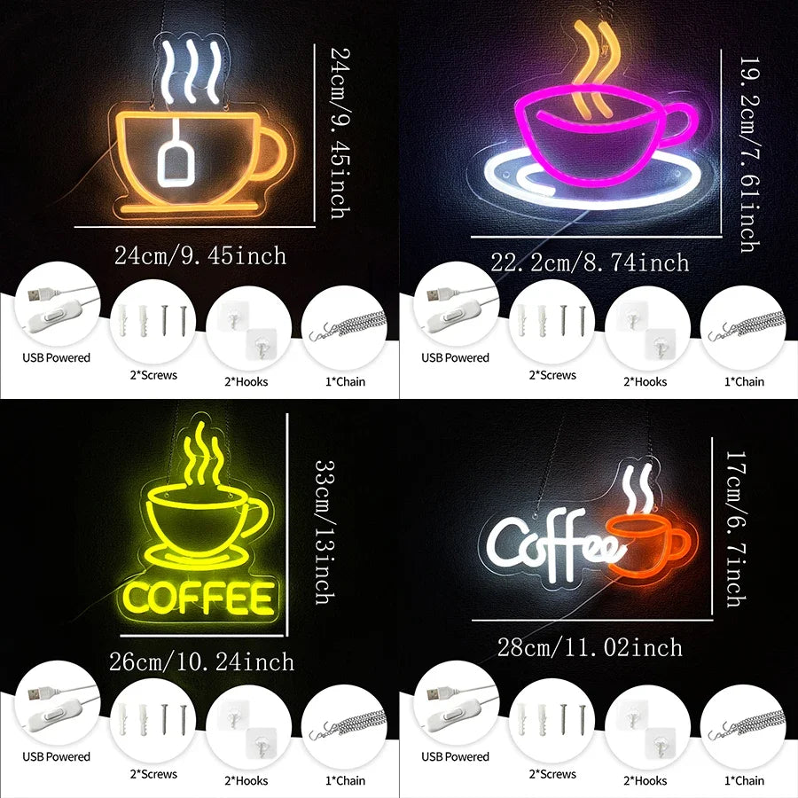 Coffee Led Neon Sign, Coffee Super Bright Sign, Usb Connection Powered, Suitable For Coffee Shop Front Desk Business Art Decor.