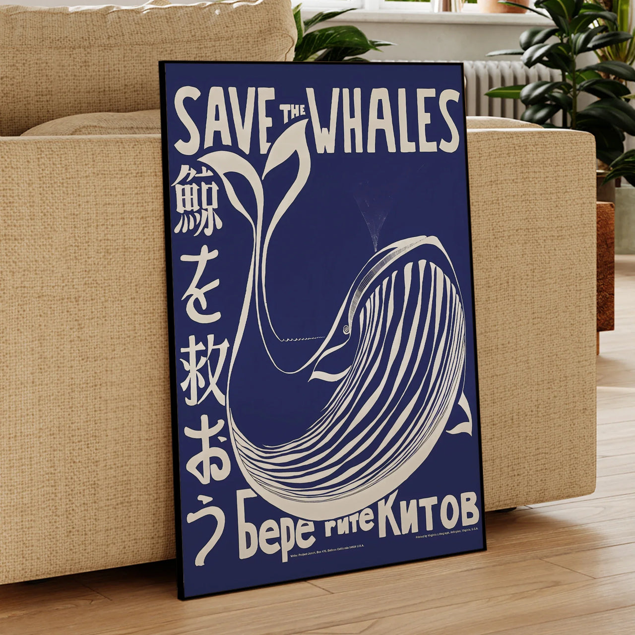 Modern Japanese Style Blue Retro Save The Whales Wall Art Prints Canvas Painting Poster Picture For Living Room Home Decor