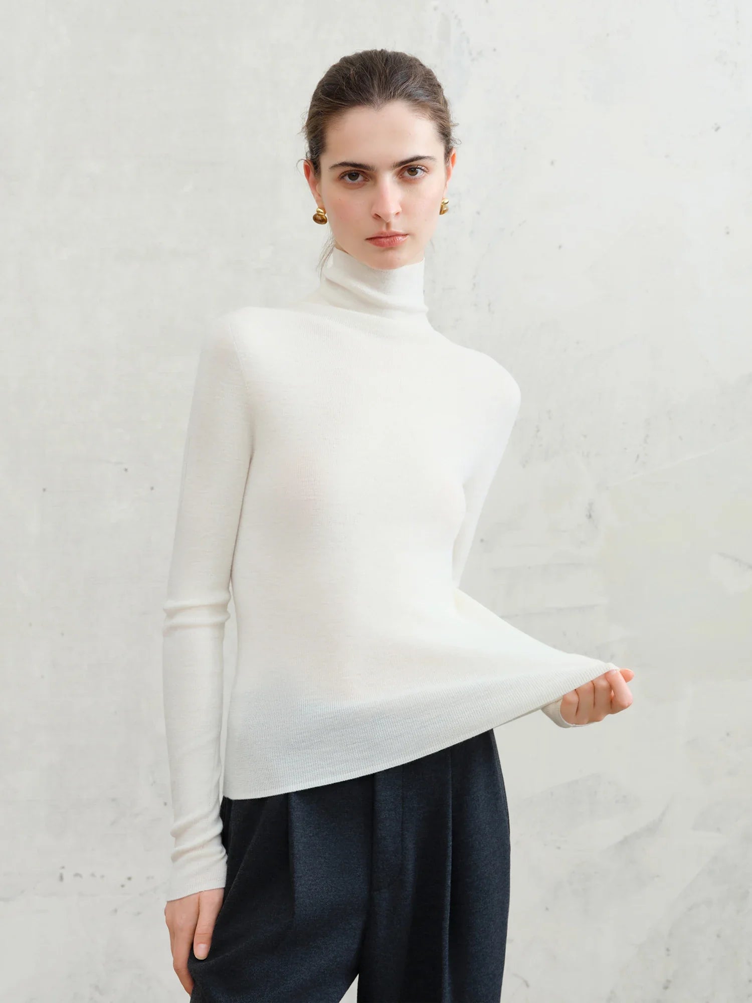 FSLE【Premium Series】German Biella Wool Autumn Super Fine Washable Seamless One-Piece Mock Neck Thermal Base Layer Shirt Women