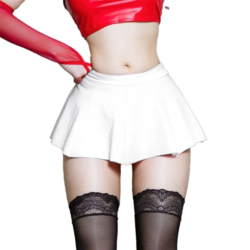 Womens Summer Sexy PU Faux Leather Pleated Mini Skirt High Waist Short Skirt Lingerie Hot Dance Outfit Clubwear