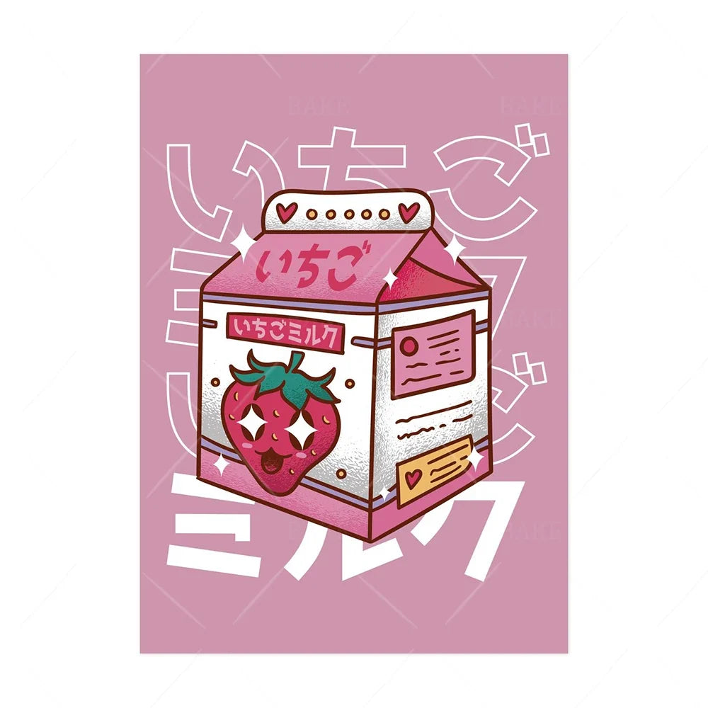 Japanese Kawaii Cuisine Poster Ramen Drink Milk Canvas Painting Wall Picture Soda Water Vapor Wave Print Restaurant Decoration