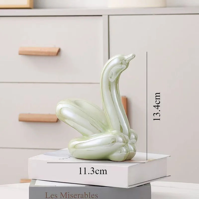 13.4cm Mini Creative Balloon Swan Abstract Ceramic Ornament Sculpture Study Room Statue Home Office Accessories Decoration Gift
