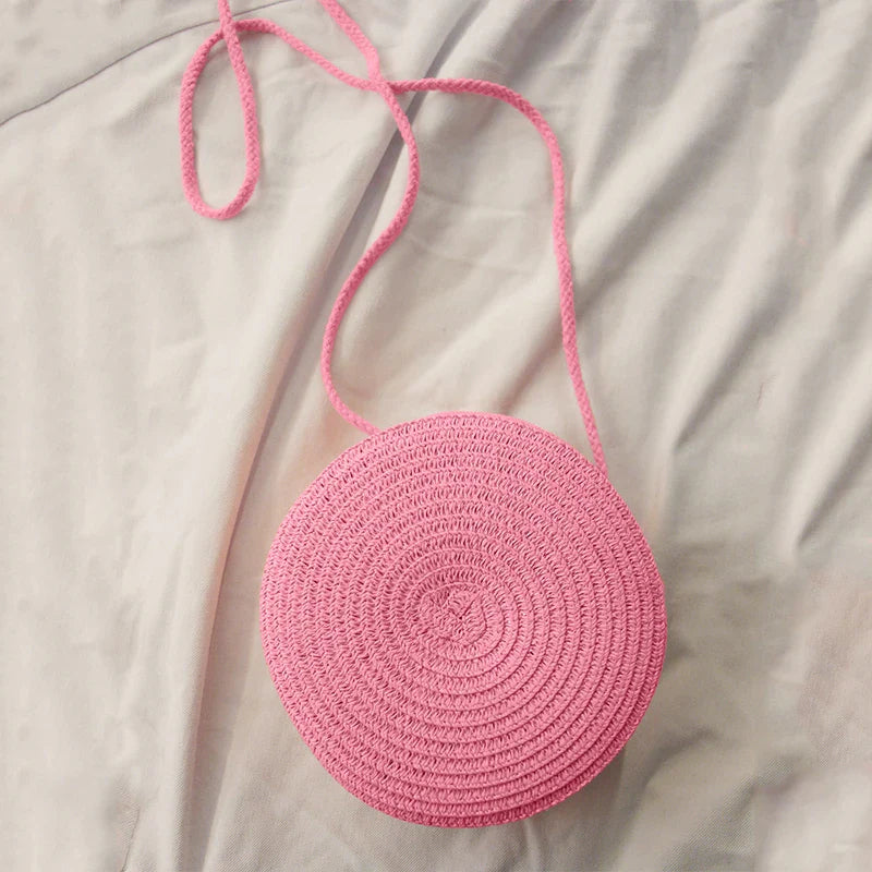 Summer Round Straw Bag For Women Woven Handmade Shoulder Bag New Travel Rattan Beach Bag Casual Style Crossbody Bag Handbag Purs