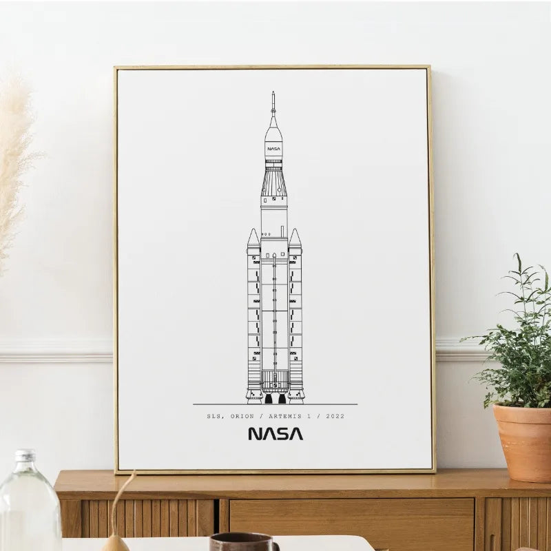 NASA and SpacX Poster Minimalist Space Rocket Blueprints Canvas Painting Modern Wall Art Picture for Living Room Home Decor