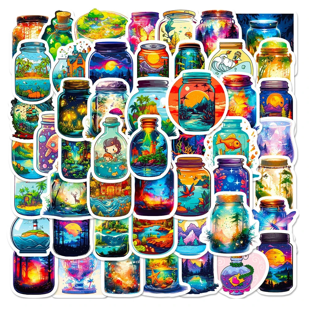 10/30/50PCS INS Style Bottle World Cartoon Aesthetic Stickers Laptop Phone Suitcase Notebook Decoration Sticker Decals Kids Toys