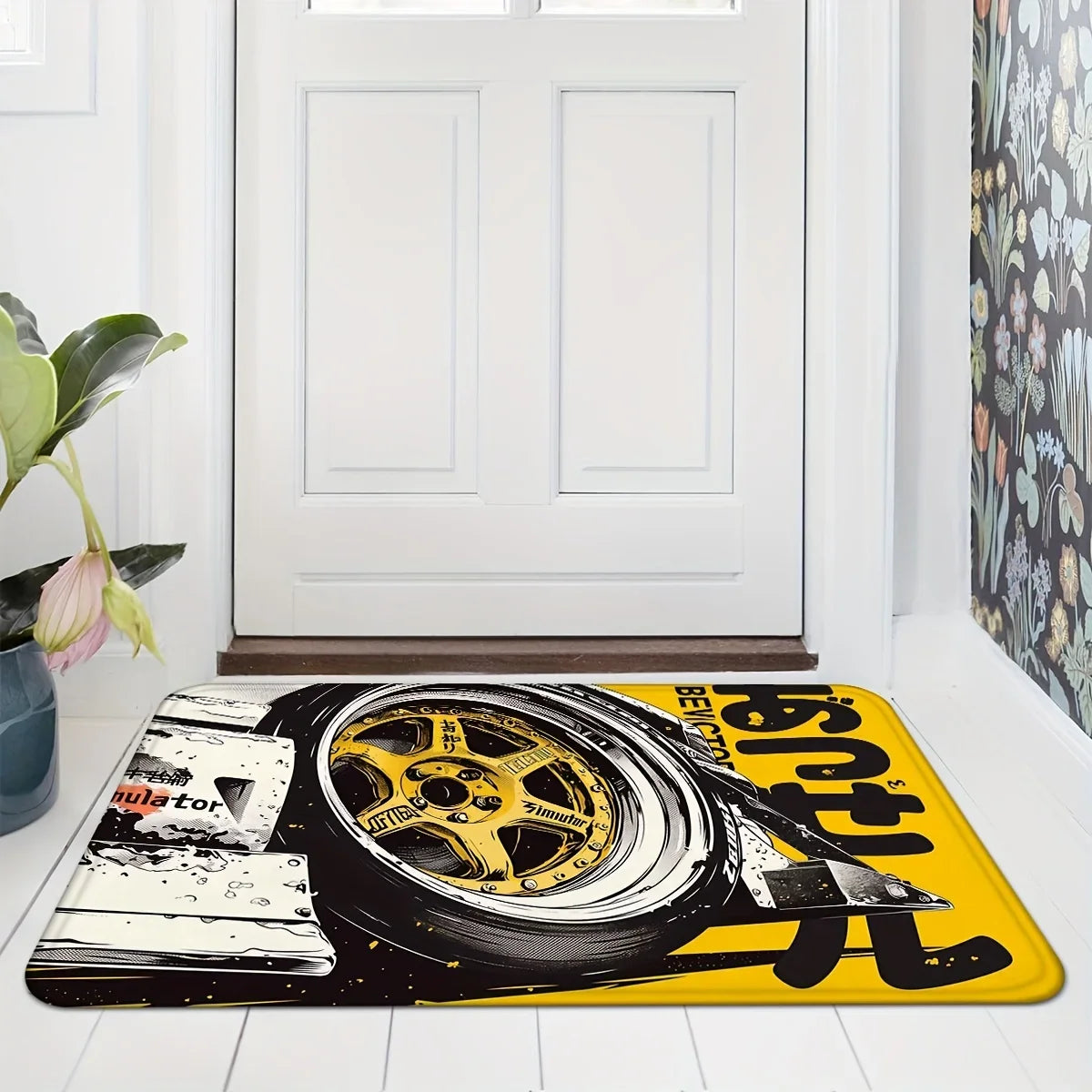 VIKAMA Racing Wheels Printed Carpet Soft Noise Reduction Entrance Door Mats Bedroom Bathroom Doorway Mats Home Decoration