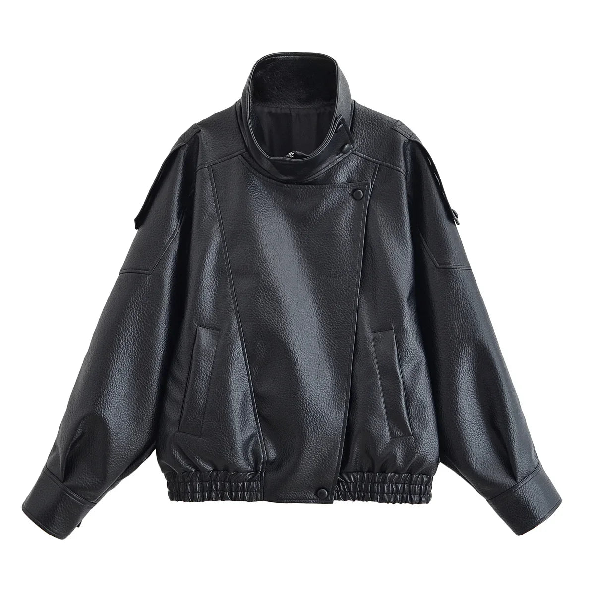 HH Women Autumn Elegant Street Style Coats Woman Asymmetric Button Pocket Long Sleeves Black Loose Zipper Slim Jackets