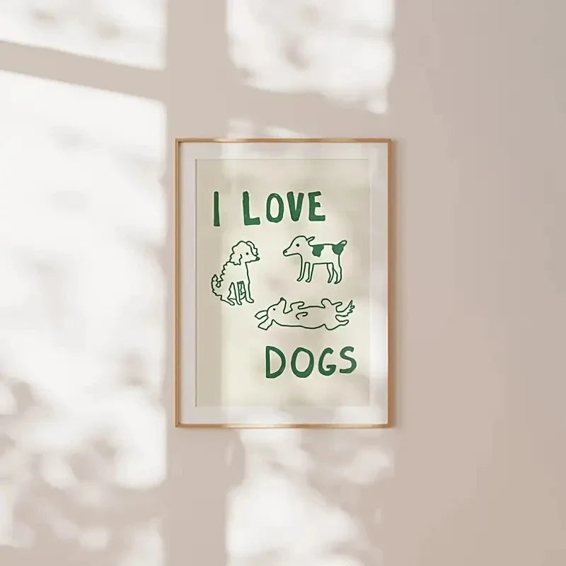 I Love Dogs Text And Simple Dog Illustrations Wall Art Prints Canvas Painting Poster Picture For Living Room Home Decor