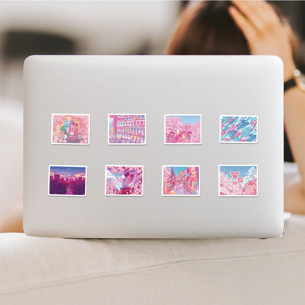 10/30/50pcs Cute Cartoon Pink Sakura Aesthetic Stickers DIY Laptop Fridge Notebook Suitcase Car Decoration Sticker Kids Toys