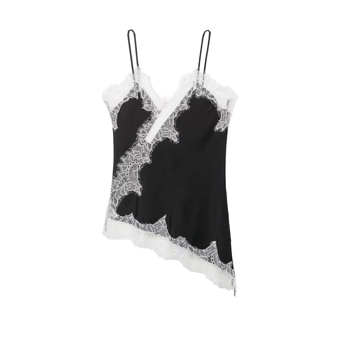 HH Sexy Women Asymmetrical Lace Slip Tops Summer Female Backless Sleeveless Off Shoulder Underwear Tanks Elegant Beach Camisole