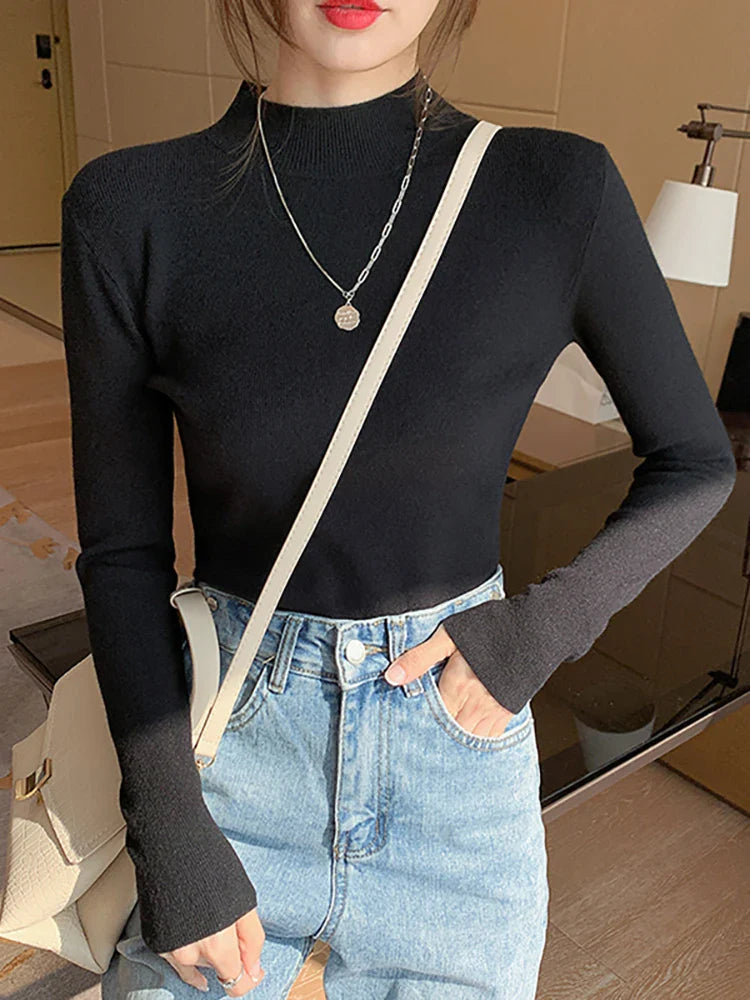 AOSSVIAO Turtleneck Sweater Women Fashion 2026 New Stretch Tops Women Knitted Pullovers Long Sleeve Bottoming Knitted Sweater