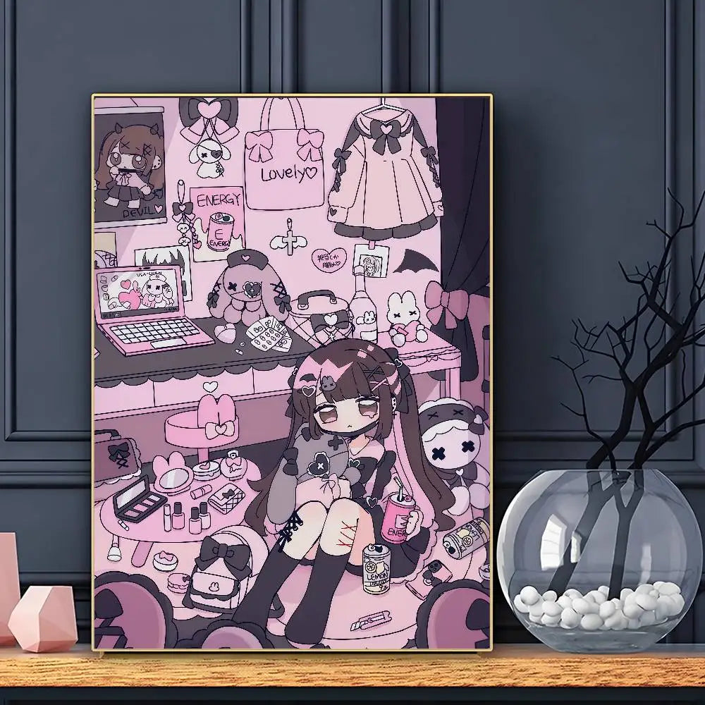 Cartoon Cute ANIME J-Jirai Kei Poster Sticky Wall Art Printing Waterproof Home Living Bed Room Bar Aesthetic Decor