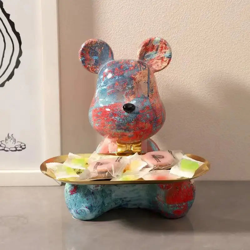 2025 New Graffiti Bear Figurine Home Decoration Animal Statue Keys Storage Shelf Modern Room Sculpture Table Decor Statues Gift