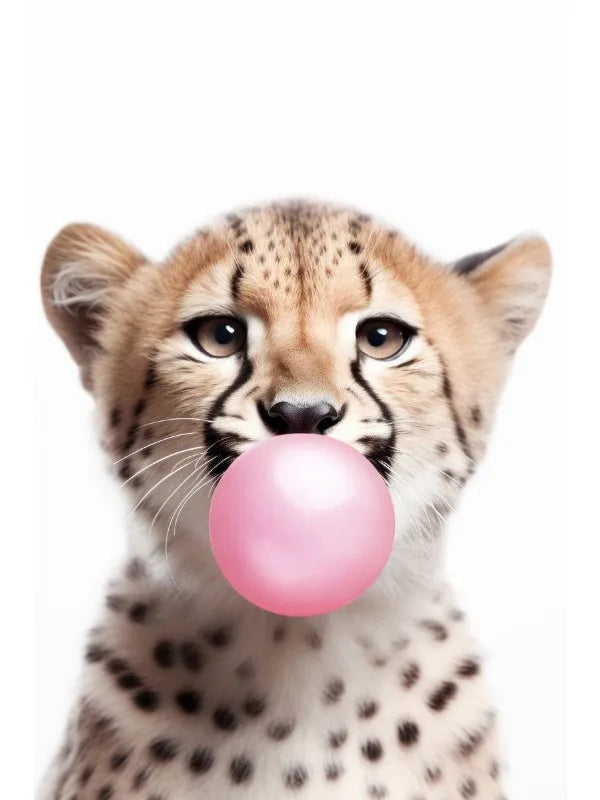 Cute Pink Panda Giraffe Bunny Cheetah Zebra Blowing Bubble Gum Poster Nursery Canvas Painting for Kids Room Animal Print Decor