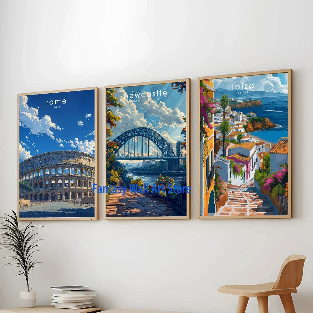Europe Travel Poster European Natural Landscape Poster Canvas Painting Fjords Northern Lights Cornwall Traveling Wall Decoration