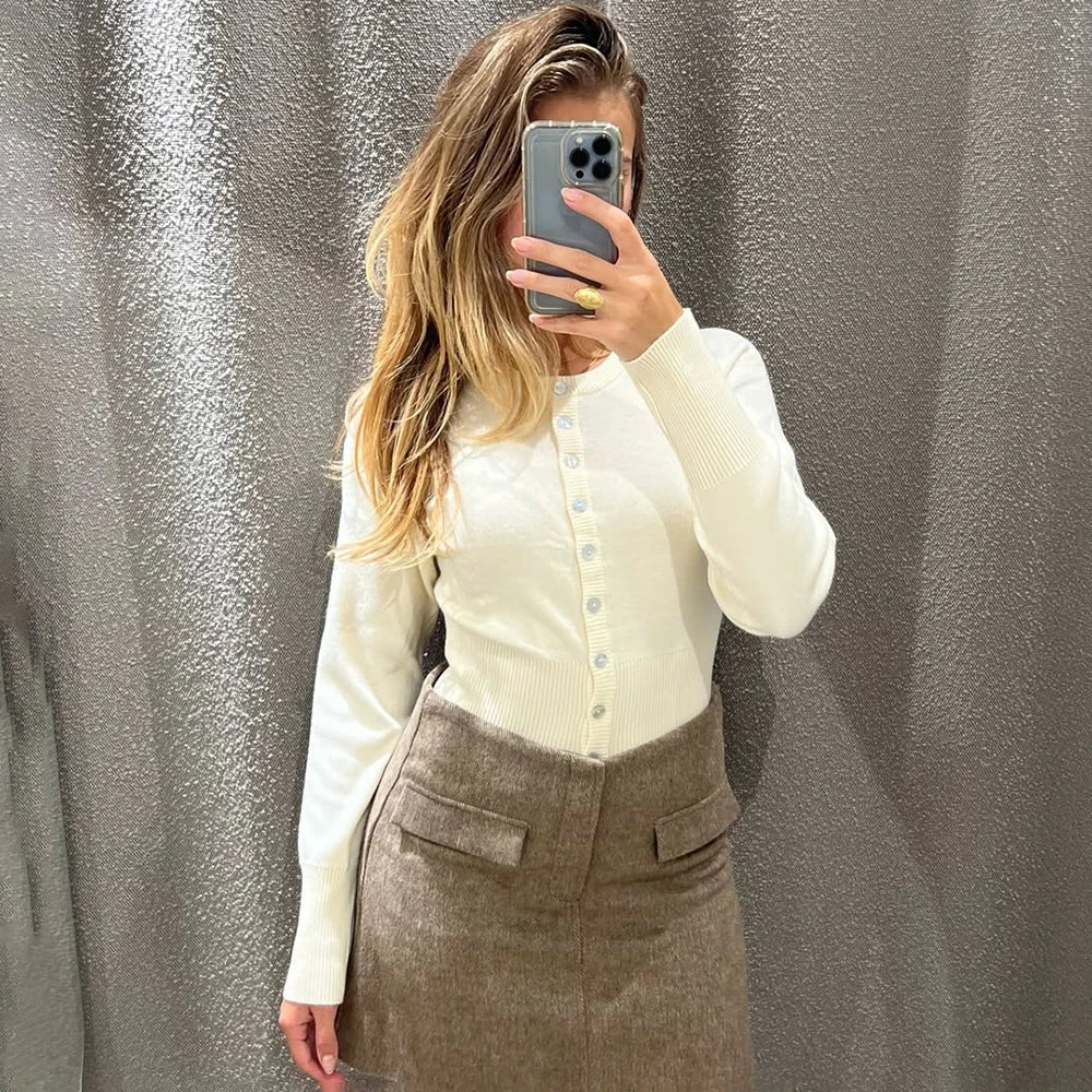 Tuularose Autumn Fashion Knitwear Cardigan Top Female Ribbed Patchwork Slim Casual Cropped Inner Top Women Knit Cardigan Outwear