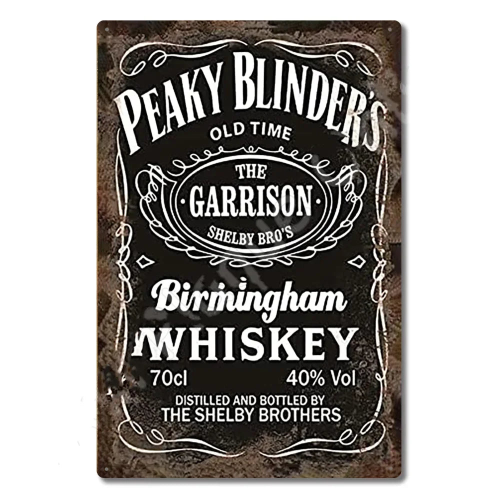 P-Peakys B-Blinders Whiskey Metal Sign - Retro Tin Plaque with Iconic Flat Cap & Whiskey Bottle Art, Eye-Catching Wall Decor