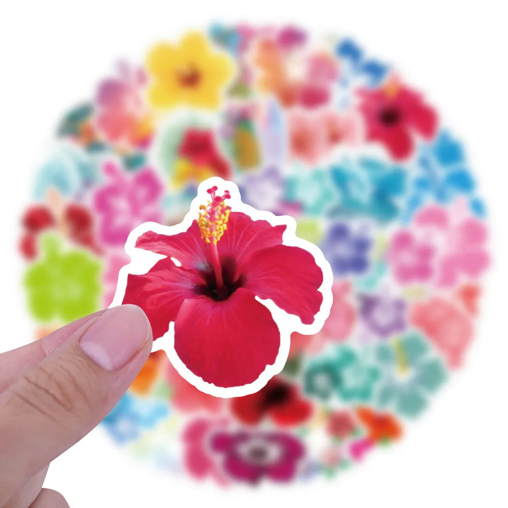 60/120PCS Hibiscus Flower Graffiti Sticker Car Luggage Water Cup Computer Stationery Laptop Sticker
