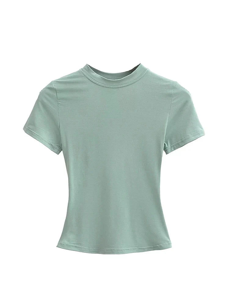 Slim Fit Solid Color Women's Casual T-shirt Short Sleeve Fashion Trend Y2K Top High Quality 2025 New Arrival