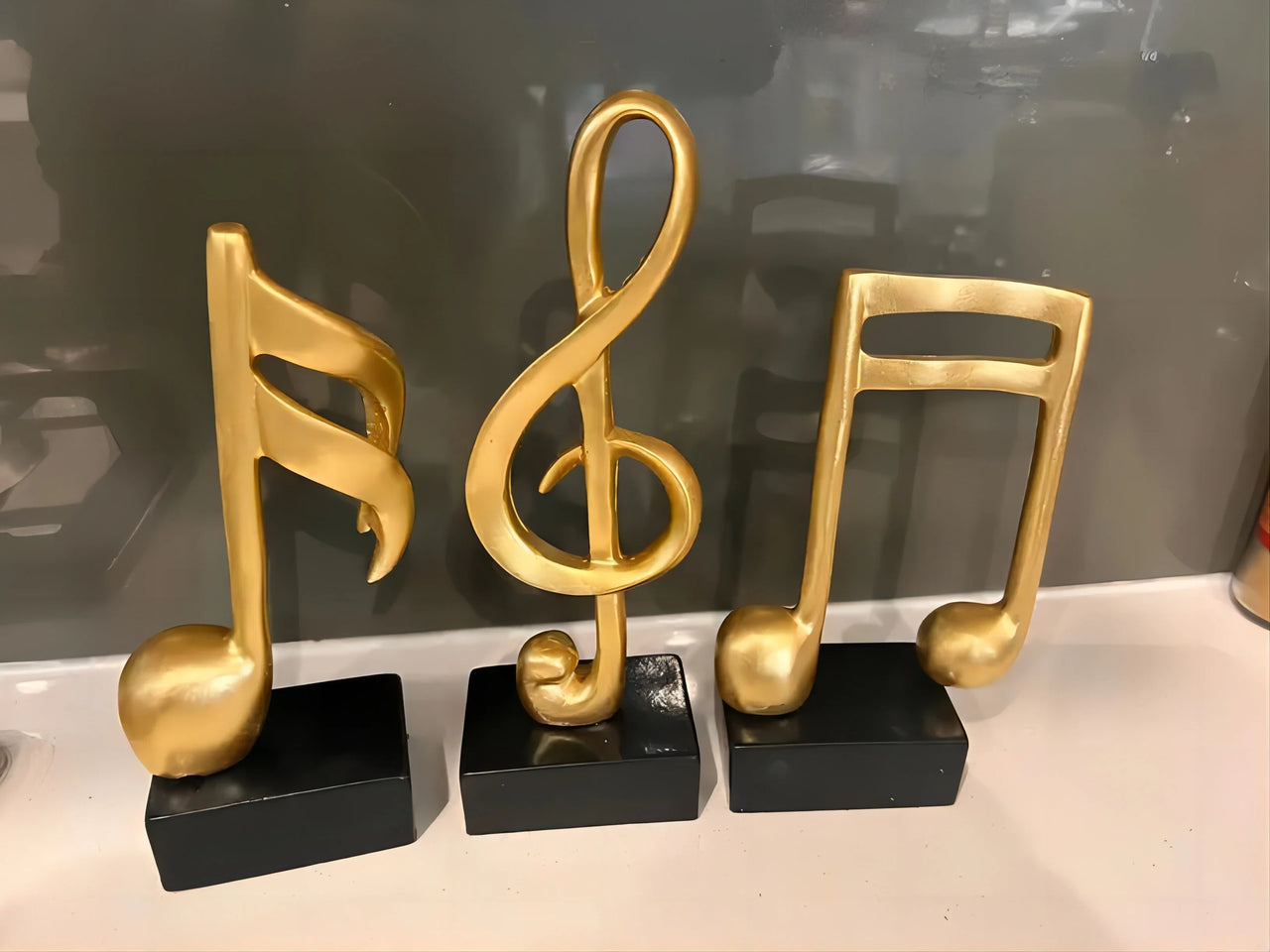 3 Piece Set of Music Note Decorations, Gifts, Music Statues, Modern Statues, Sculptures, Table Centerpieces, Crafts, Golden 。