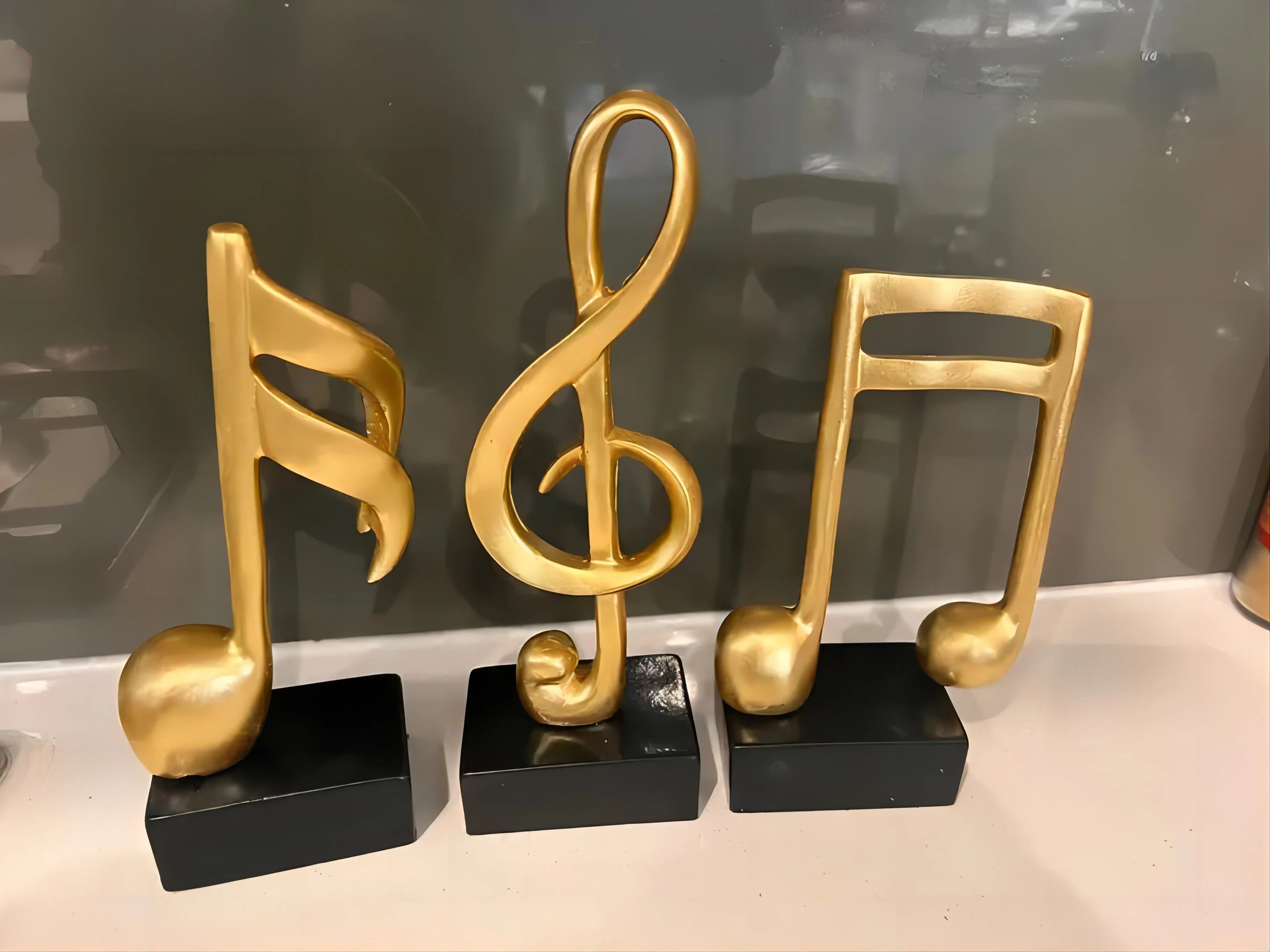 3 Piece Set of Music Note Decorations, Gifts, Music Statues, Modern Statues, Sculptures, Table Centerpieces, Crafts, Golden 。