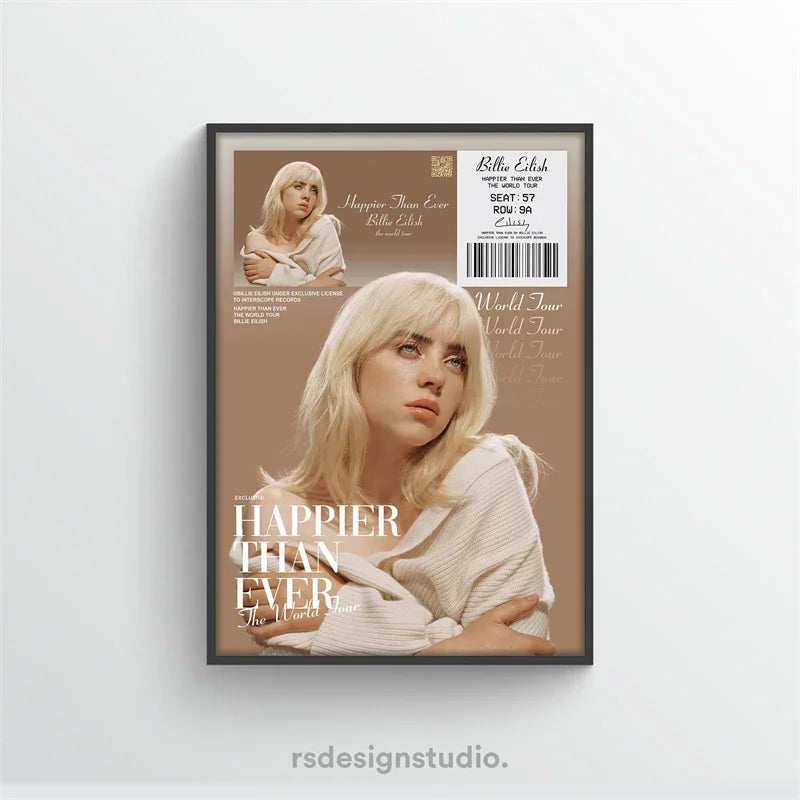 Rap Music Album Cover Happier Than Ever Poster Aesthetic Rapper Hip Hop Rock Canvas Wall Art Ideal for Room Decor