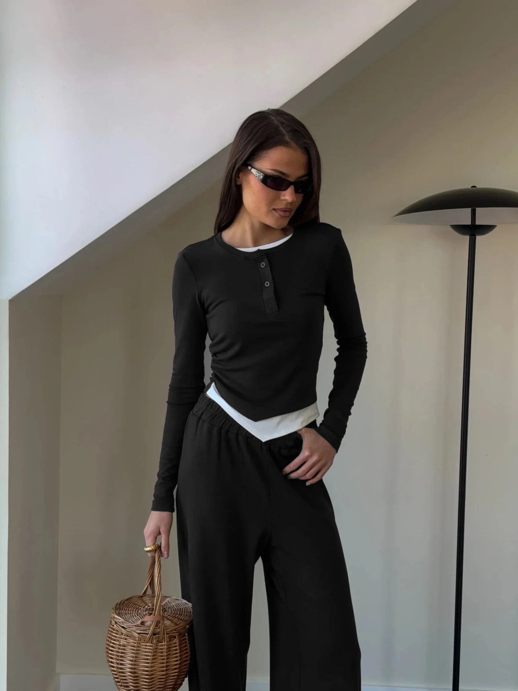 Hirsionsan Modal Soft Loose Sets Women 2026 Casual Two Pieces Long Sleeve T Shirts and High Waist Dresses Outfits Tracksuit