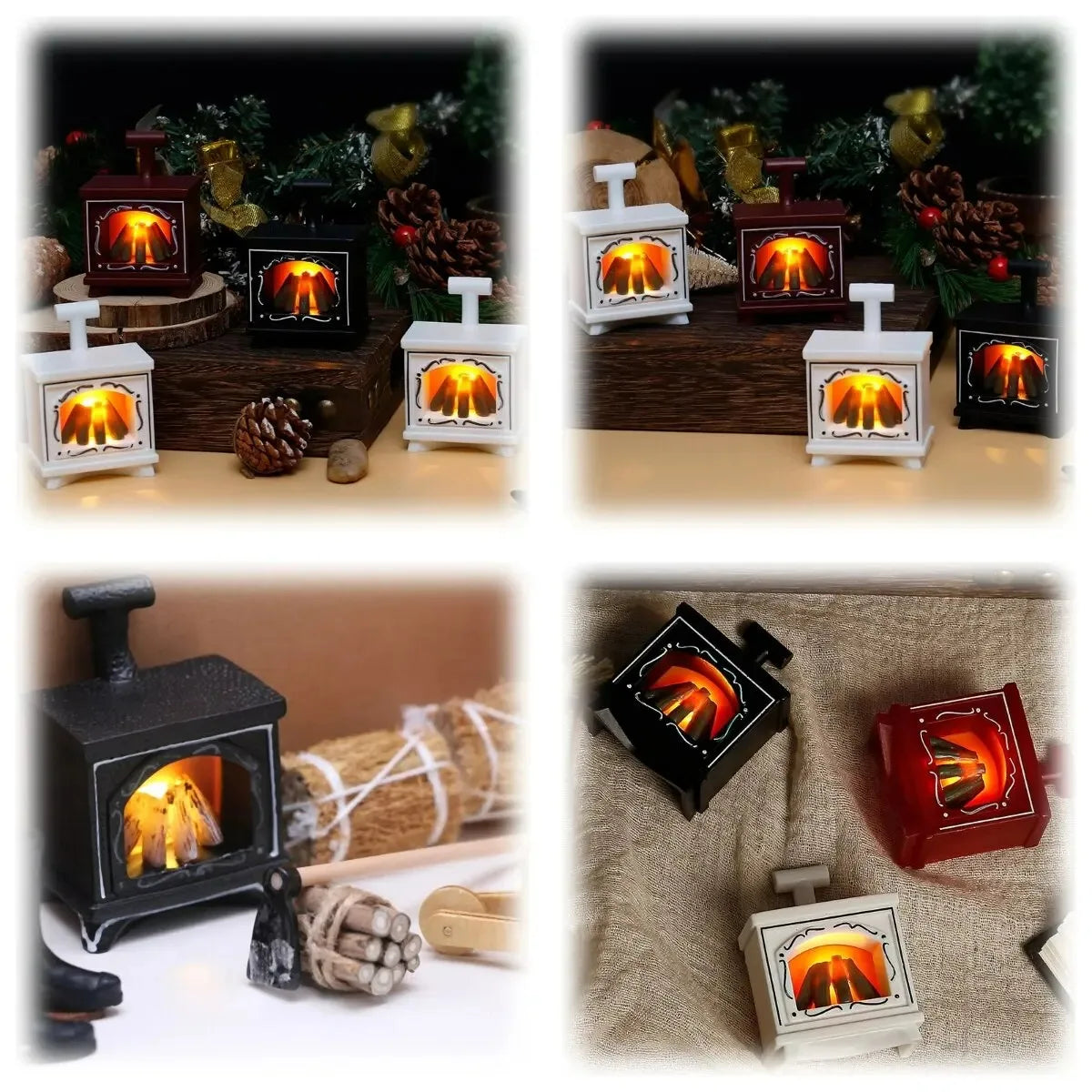 LED Dollhouse Mini Fireplace Glowing Stove Model House Furniture Kitchen Life Scene Decoration Toys Bedroom Bedside Night Light