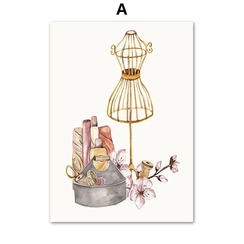Bohemian, Wall Art, Women's Clothing, Sewing Machines, HD Canvas Print Posters for Home Living Room Bedroom Decoration