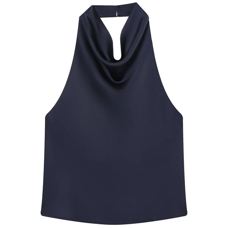 HXAO Top Women Halter Satin Women Tops Backless Corset Top Vest Yellow Pink Black Summer Elegant Sexy Tops Tank Vestidos