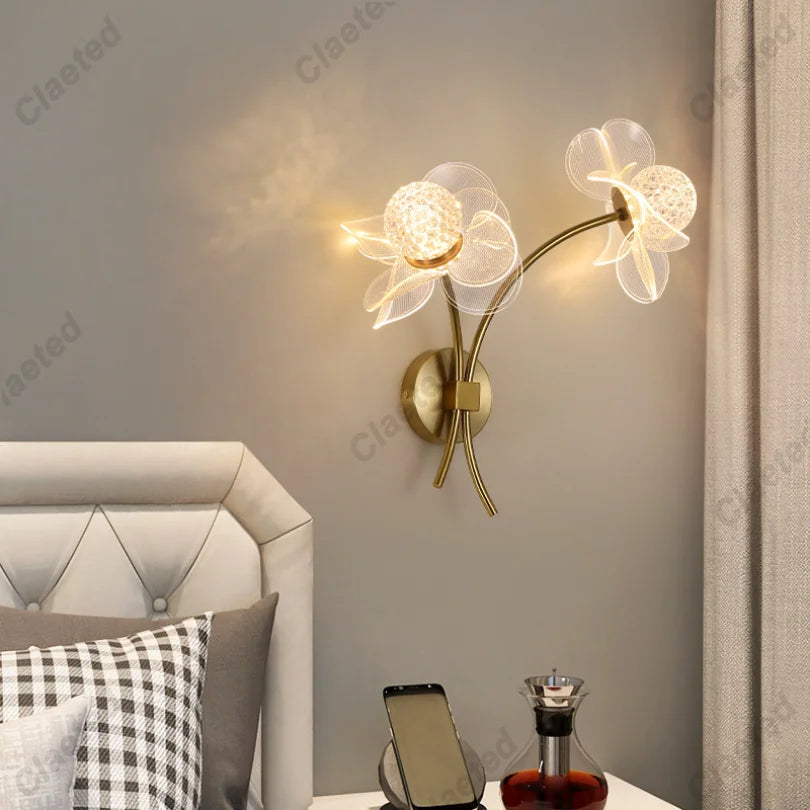 Flower Led Wall Lamps for Living Room Bedroom Bedside Sconce Light Modern Hallway Restaurant Background Decoration Lighting Deco