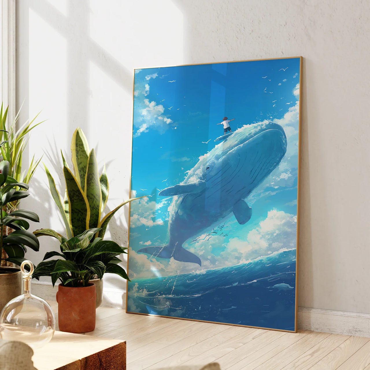 Modern Blue Sky And White Clouds Photo Whales Wall Art Prints Canvas Painting Poster Picture For Living Room Bedroom Home Decor