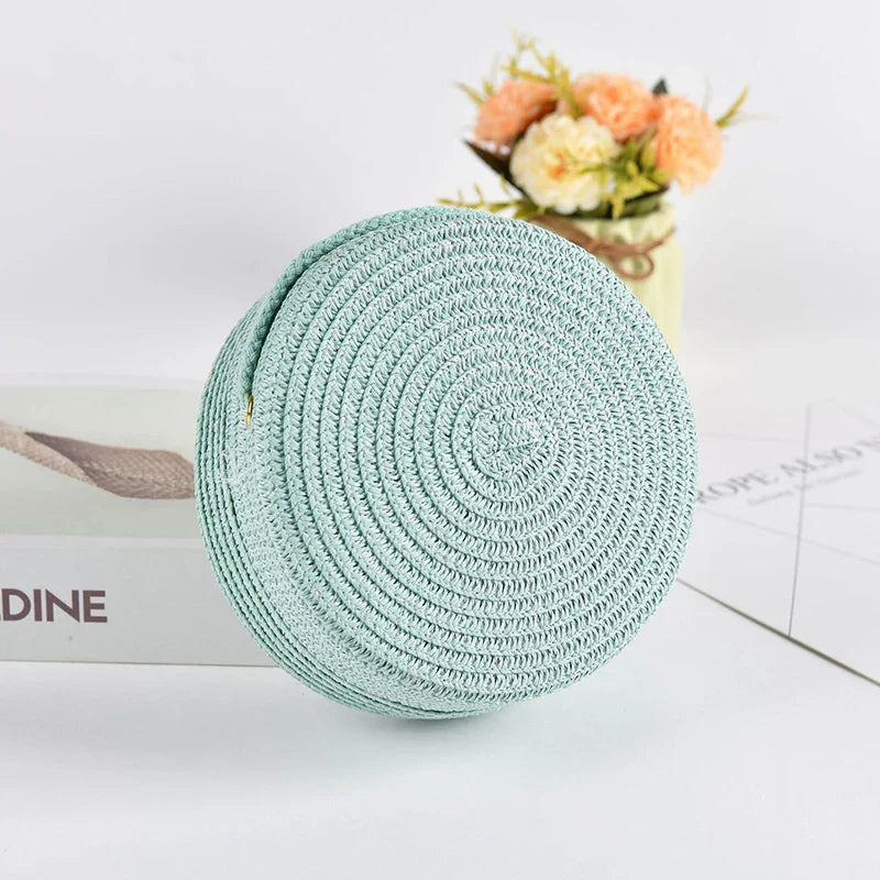 Summer Round Straw Bag For Women Woven Handmade Shoulder Bag New Travel Rattan Beach Bag Casual Style Crossbody Bag Handbag Purs