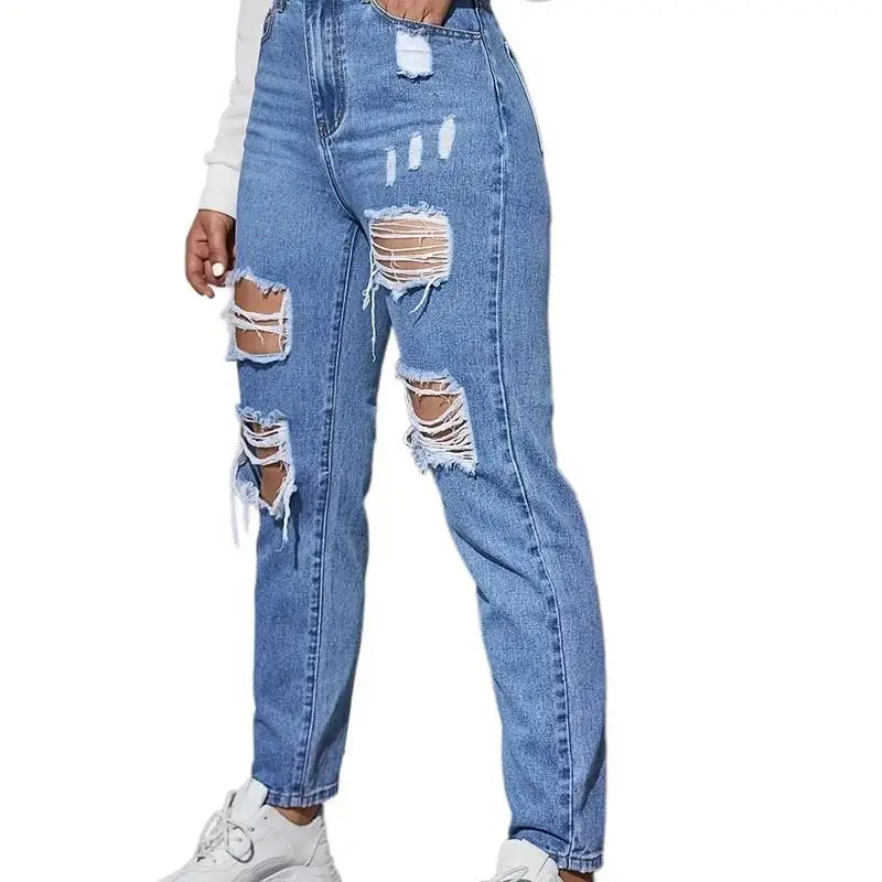 Sexy High Waist Women's Denim Jeans PD08286 New Arrival Blue Hole Punch Design Long Pants Spring 2024 Faion Ladies' Wear