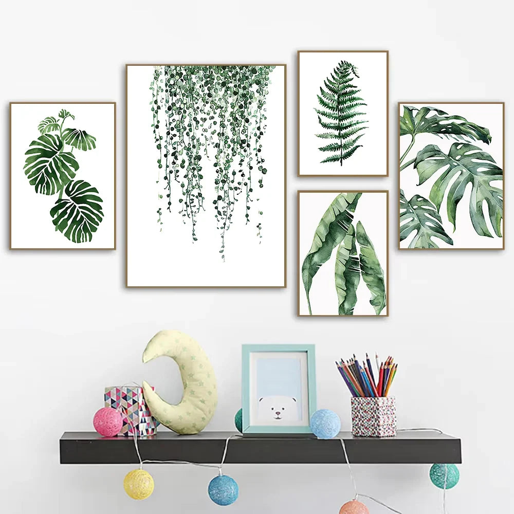 Nordic Green Plants Canvas Wall Art Monstera Fern Banana Leaf Painting Decor Living Room Bedroom Botanical Prints Hot Sale