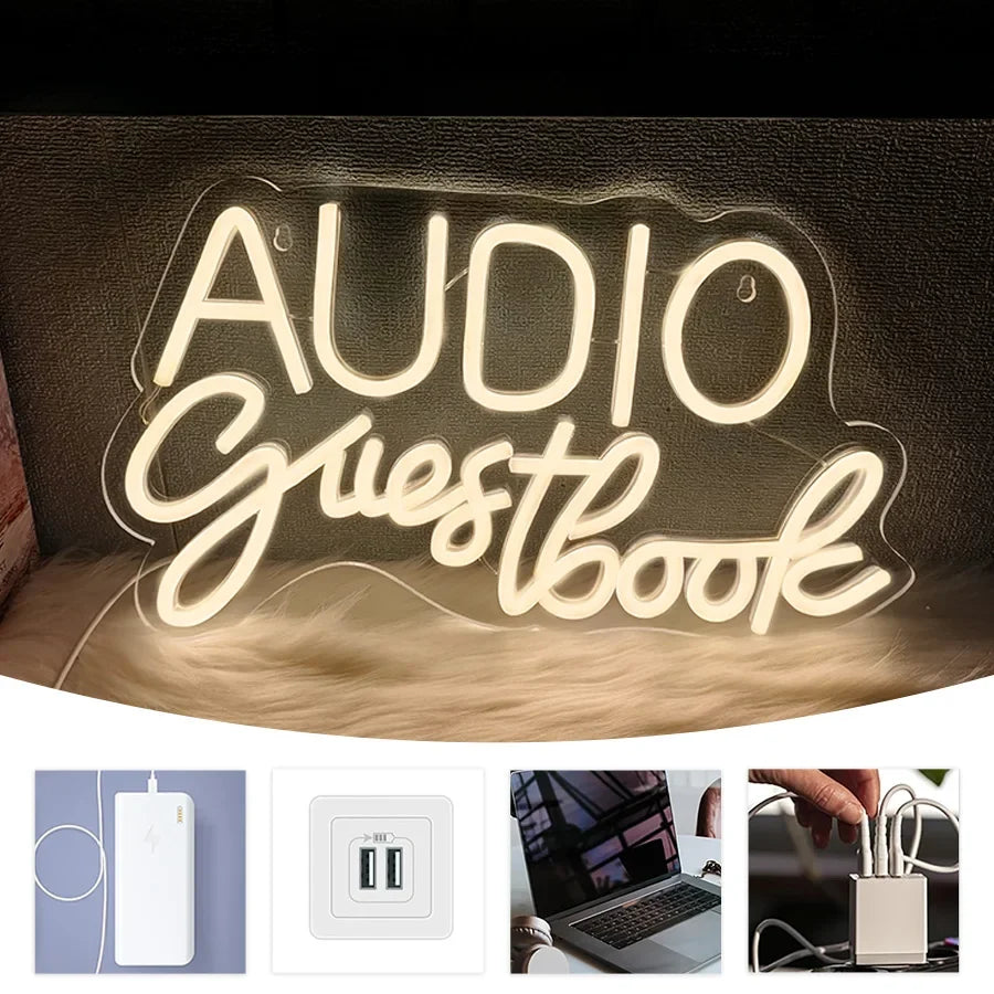 Audio Guestbook Neon Sign, Wedding Message Led Neon Wall Decor, Bedroom, Bar Party, Wedding Scene Luminous Sign Wall Lamp.