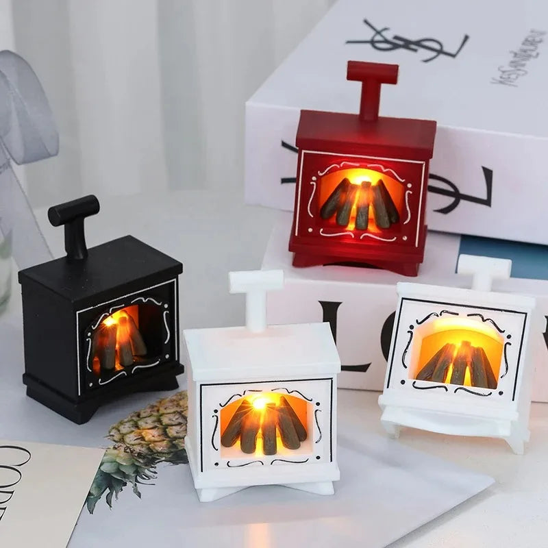LED Dollhouse Mini Fireplace Glowing Stove Model House Furniture Kitchen Life Scene Decoration Toys Bedroom Bedside Night Light