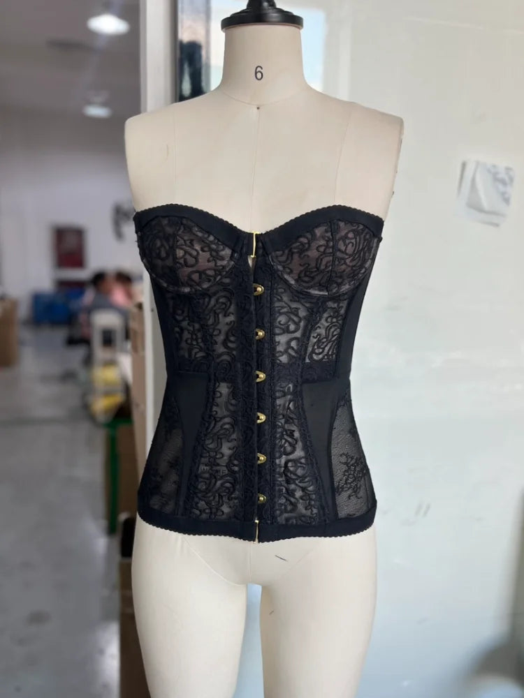 Sexy Slim Fit Corset Lace Hollow Out Sleeveless Strapless Top Lace Up Slim Fit Tops 2026 Summer Women Street Trendy Vest