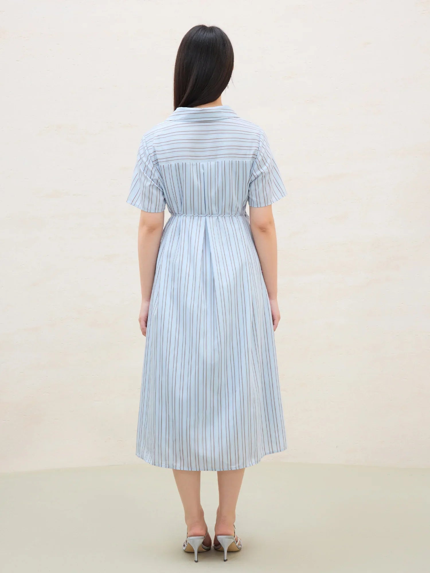 DUSHU 2025 Summer Women's Surplice Shirt Dress - Button-Down Collar & Midi Length for Office to Casual Wear 25DS82142