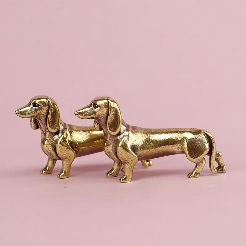 Pure Copper Dachshund Statue Vintage Brass Figurines Home Decote Desktop Ornament Miniatures Antique Tea Pet Crafts Gifts