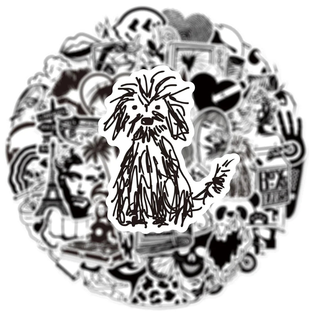 10/30/50pcs Cool Black and White Art Styling Graffiti Stickers Laptop Skateboard Motorcycle Phone Luggage Decoration Sticker Toy