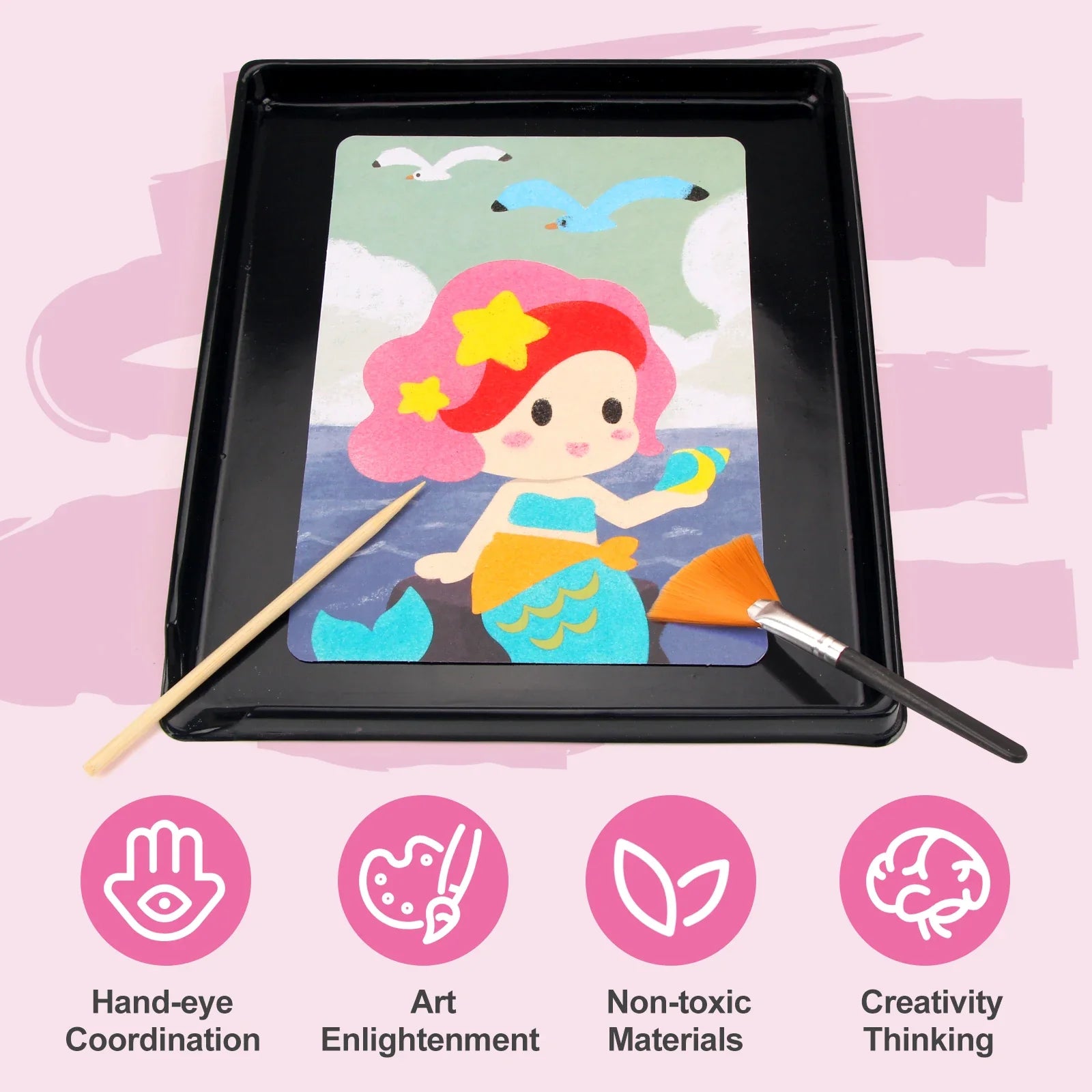 Sand Art Kit DIY Sand Painting Craft 14 Color 12 Princess Sand Painting Cards Montessori Toys Educational Toys for Kids Gifts