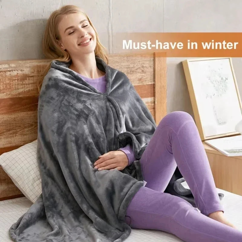 Wearable Heating Electric Blanket Shawl 3 Heated Level Throw Blanket 5v USB Charging Coral Velvet 8 Heated Areas Fast Heating